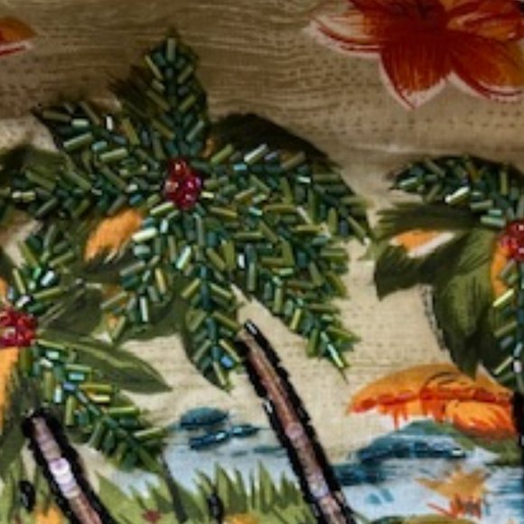 Lord & Taylor Beads Sequins Fringe Tropical Floral Handbag Top Handles - Picture 10 of 12